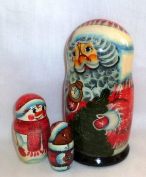 Santa with clock medium nesting Doll Babooshki s