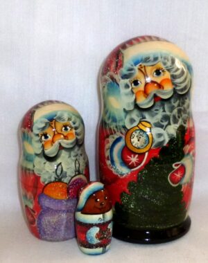 Santa with clock medium nesting Doll Babooshki s
