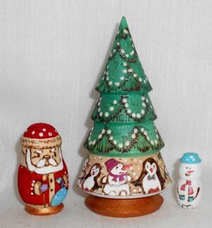 Xmas Tree 3-set woody Babushka Matryoshka nesting Doll  Babooshki Babushkas