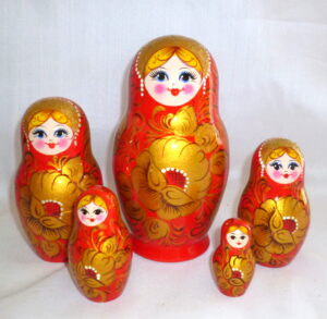 Khokhloma Girl Gold Babushka Matryoshka nesting Doll Babooshki Babushkas