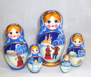 Snow couple village Babushka Matryoshka nesting Doll Babooshki Babushkas