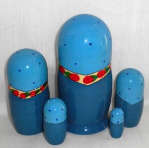 Semenov blue dress with gerberas 5-set nesting Doll Babooshki s Classic Village Traditional