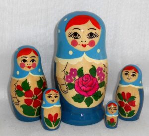 Semenov blue scarf pink rose 5-set Babushka Matryoshka nesting Doll Babooshki Babushkas Classic Village Traditional
