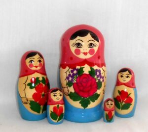 Semenov blue dress pink rose 5-set Babushka Matryoshka nesting Doll Babooshki Babushkas Classic Village Traditional
