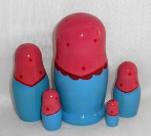 Semenov blue dress pink rose 5-set nesting Doll Babooshki s Classic Village Traditional