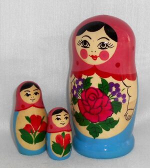 Semenov blue dress pink rose 5-set nesting Doll Babooshki s Classic Village Traditional