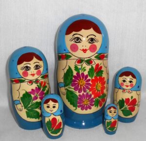 Semenov blue dress with daisies 5-set Babushka Matryoshka nesting Doll Babooshki Babushkas Classic Village Traditional