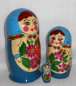 Semenov blue dress with daisies 5-set nesting Doll Babooshki s Classic Village Traditional