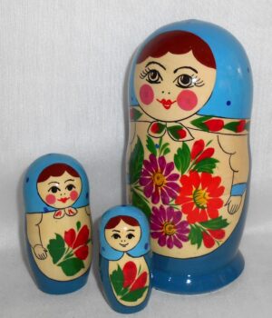 Semenov blue dress with daisies 5-set nesting Doll Babooshki s Classic Village Traditional