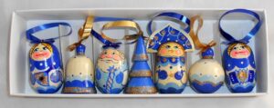 Christmas décor in blue 7-set   Babushka Matryoshka nesting Doll  Babooshki Babushkas BOX SET