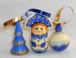 Christmas décor in blue 7-set nesting Doll Babooshki s BOX SET
