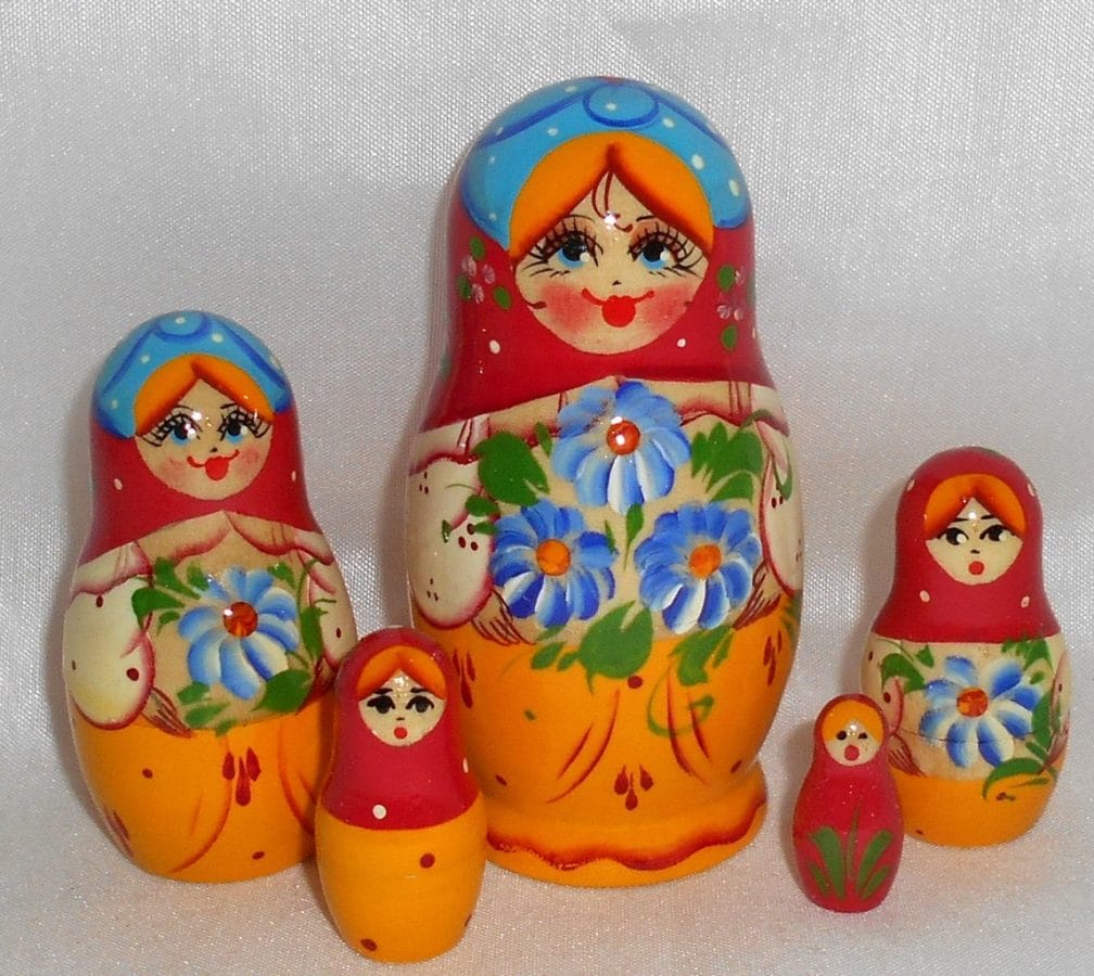 Vyatka blue flowers 5-set nesting Doll Babooshki s Classic Village Traditional