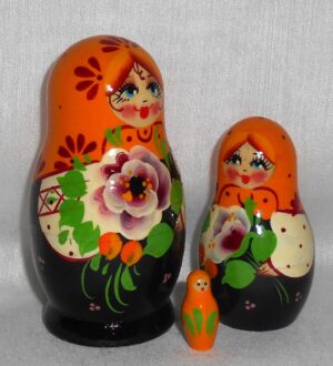 Vyatka floral yellow Orangie scarf 5-set nesting Doll Babooshki s Classic Village Traditional
