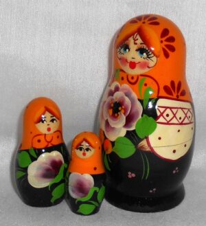Vyatka floral yellow Orangie scarf 5-set nesting Doll Babooshki s Classic Village Traditional