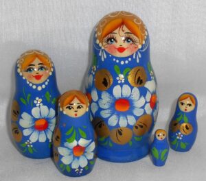 Vyatka Daisies blue dress 5-set Babushka Matryoshka nesting Doll Babooshki Babushkas Classic Village Traditional