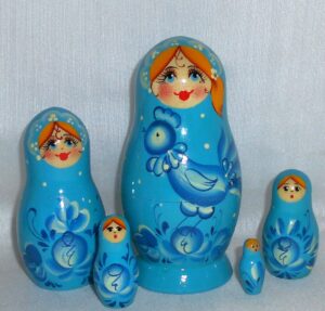Vyatka blue Rooster 5-set Babushka Matryoshka nesting Doll Babooshki Babushkas Classic Village Traditional
