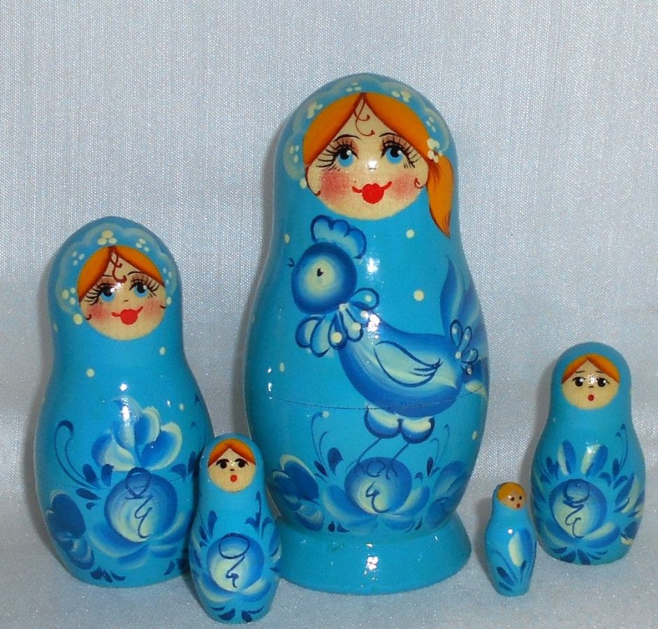 Vyatka blue Rooster 5-set nesting Doll Babooshki s Classic Village Traditional