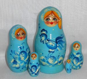 Vyatka blue Rooster aqua dress 5-set Babushka Matryoshka nesting Doll Babooshki Babushkas Classic Village Traditional