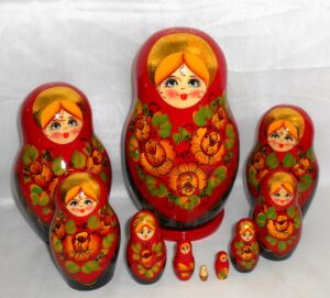 Vyatka GIANT  Vyatka Natalia in red dress with gold foil 10-set Babushka Matryoshka nesting Doll Babooshki Babushkas Classic Village Traditional