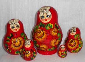 Vyatka yellow flowers white bow 5-set Babushka Matryoshka nesting Doll Babooshki Babushkas Classic Village Traditional