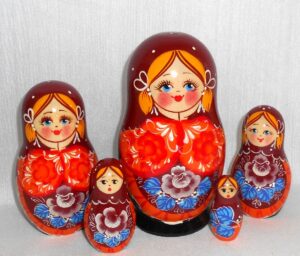 Nolisk  Glasha in floral dress Babushka Matryoshka nesting Doll Babooshki Babushkas
