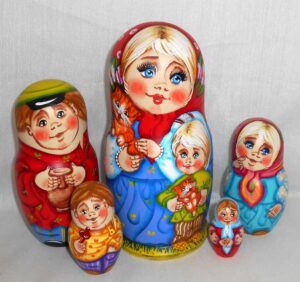 Village Family with Kittens Babushka Matryoshka nesting Doll Babooshki Babushkas