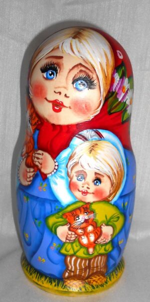 Village Family with Kittens nesting Doll Babooshki s