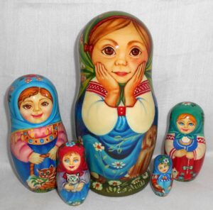 Children in Summer Babushka Matryoshka nesting Doll Babooshki Babushkas