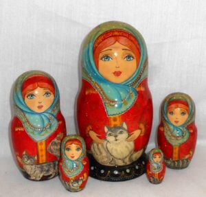 Cats Lovers green scarf Babushka Matryoshka nesting Doll Babooshki Babushkas