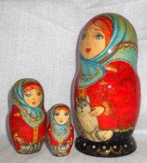 Cats Lovers green scarf nesting Doll Babooshki s