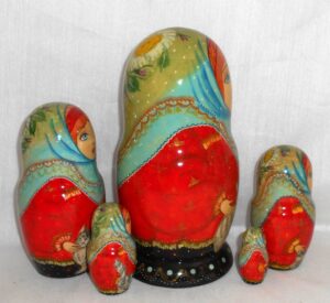 Cats Lovers green scarf nesting Doll Babooshki s