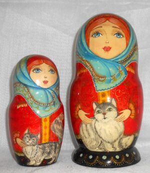 Cats Lovers green scarf nesting Doll Babooshki s