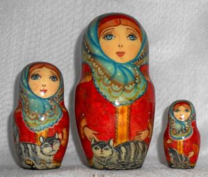 Cats Lovers green scarf nesting Doll Babooshki s