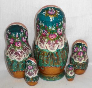 Winter Princes in green scarf nesting Doll Babooshki s