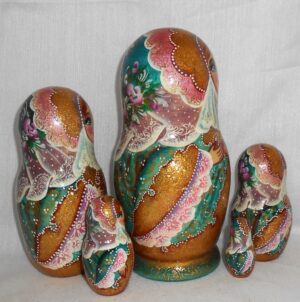 Winter Princes in green scarf nesting Doll Babooshki s
