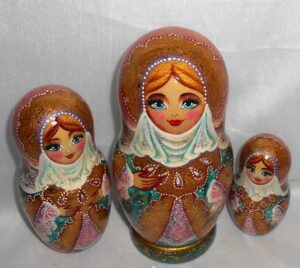 Winter Princes in green scarf nesting Doll Babooshki s