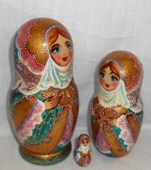 Winter Princes in green scarf nesting Doll Babooshki s