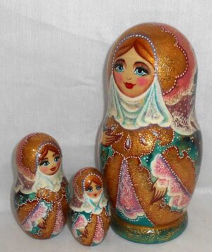 Winter Princes in green scarf nesting Doll Babooshki s