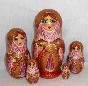 Winter Princes in red scarf Babushka Matryoshka nesting Doll Babooshki Babushkas