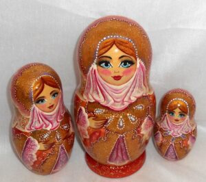 Winter Princes in red scarf nesting Doll Babooshki s