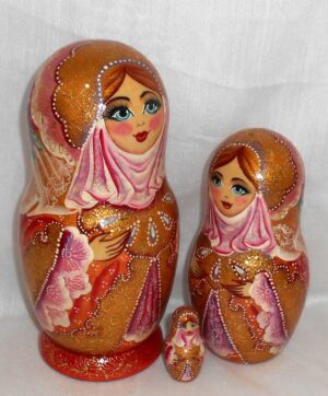 Winter Princes in red scarf nesting Doll Babooshki s