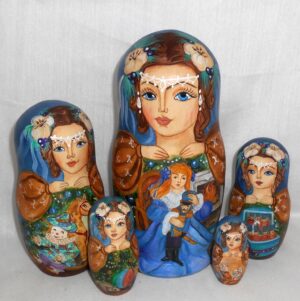 Nutcracker in blue Babushka Matryoshka nesting Doll Babooshki Babushkas