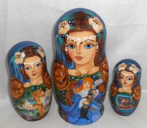 Nutcracker in blue nesting Doll Babooshki s