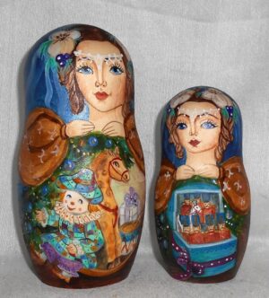 Nutcracker in blue nesting Doll Babooshki s
