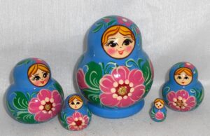 Nolinsk Pink flowers blue  dress 5-set  Babushka Matryoshka nesting Doll Babooshki Babushkas Classic Village TraditionalKIROV