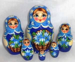 Nolinsk Milley blue dress lily basket 6-set Babushka Matryoshka nesting Doll Babooshki BabushkasNolinsk