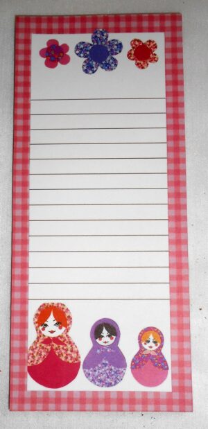 3 x Pink Shopping List with magnet  memo pad  Babushka Matryoshka nesting Doll  Babooshki Babushkas