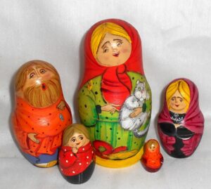 Cat in village family Babushka Babushka Matryoshka nesting Doll Babooshki Babushkas