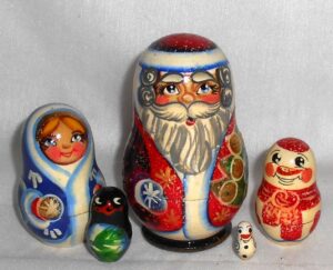 Santa with burgundy bag small nesting Doll Babooshki s