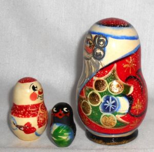 Santa with burgundy bag small nesting Doll Babooshki s